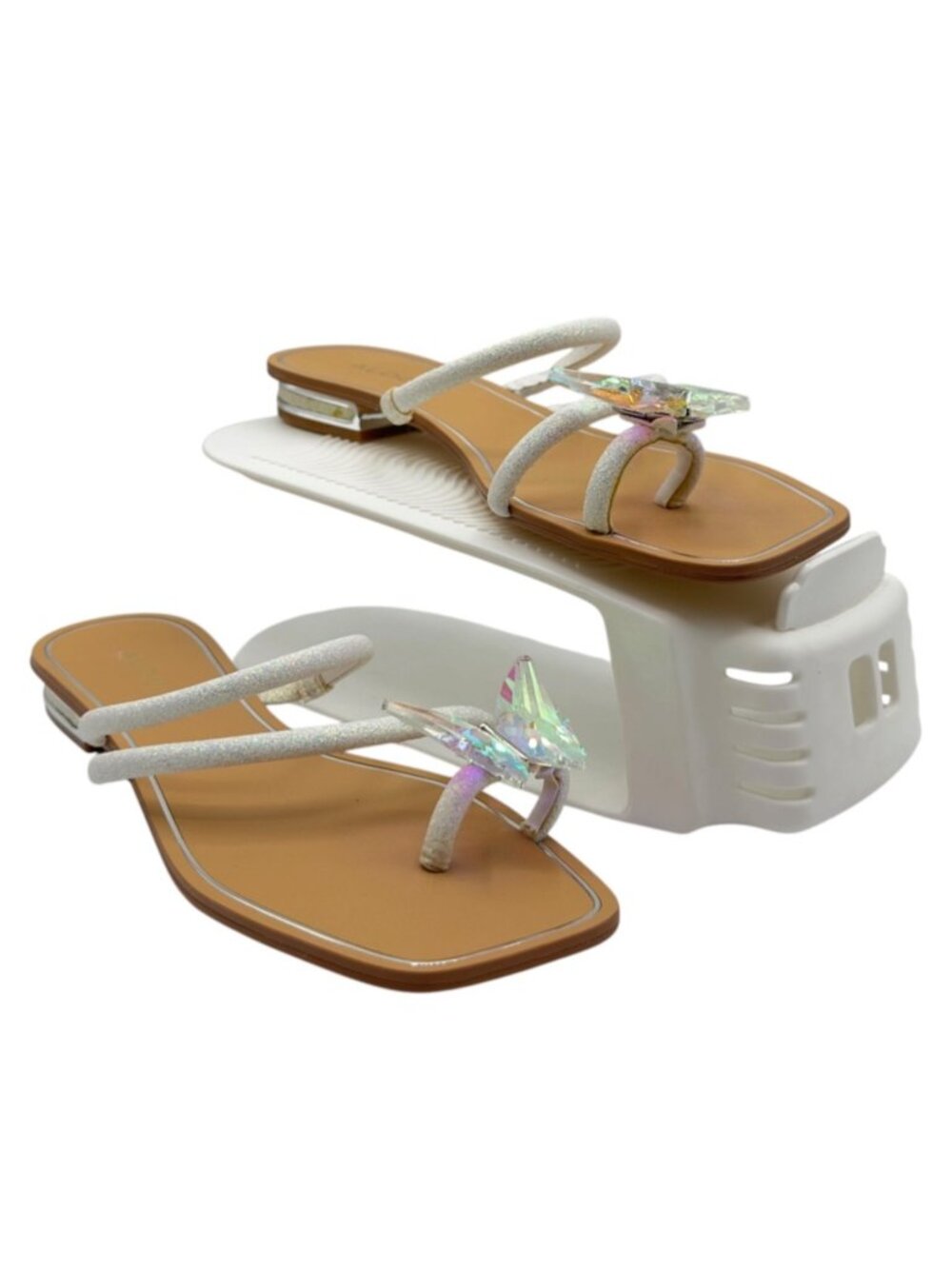 ALDO Butterfly Crystal Slide Sandals White Iridescent Womens Size 8
